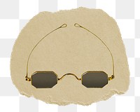 Sunglasses png sticker, vintage artwork, transparent background, ripped paper badge