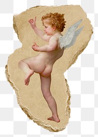 Angel png sticker, vintage illustration, transparent background, ripped paper badge