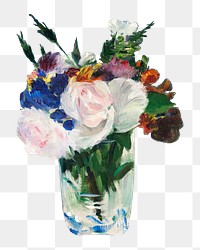 Png Flowers in a Crystal vase sticker, Edouard Manet's vintage illustration, transparent background