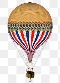 Png hot air balloon sticker, vintage illustration, transparent background