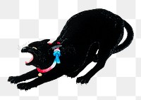 Png black cat sticker, vintage illustration, transparent background