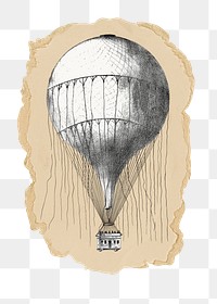 Hot air png balloon sticker, ripped paper, transparent background