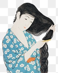 Png Hashiguchi's Woman Combing Her Hair sticker, vintage illustration, transparent background