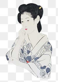 Japanese woman png sticker, vintage artwork, transparent background