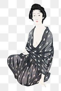 Japanese woman png sticker, vintage artwork, transparent background