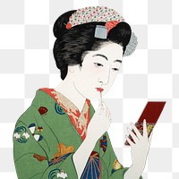 Png Hashiguchi's woman with lipstick sticker, vintage illustration, transparent background