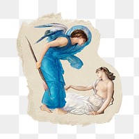 Png cupid and psyche sticker, vintage artwork, transparent background, ripped paper badge
