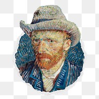 Png Vincent van Gogh's self-portrait sticker, famous painting in ripped paper badge, transparent background. Remixed by rawpixel.