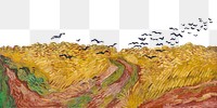 Png Van Gogh's Wheatfield with Crows border sticker, transparent background remixed by rawpixel 