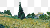 Van Gogh png scenery border, Green Wheat Field with Cypress, transparent background, remixed by rawpixel.