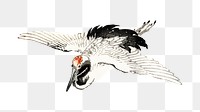 Flying crane png sticker, Kōno Bairei's bird vintage illustration, transparent background