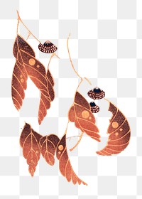 Png red leaves sticker, vintage flower illustration, transparent background