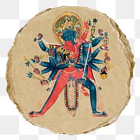 Chakrasamvara sticker png, vintage collage element, transparent background, ripped paper badge