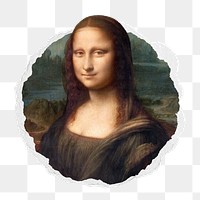 Mona Lisa png sticker, Leonardo da Vinci's famous painting in ripped paper badge, transparent background. Remixed by rawpixel.