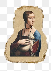 Woman holding pet png sticker, ripped paper, transparent background