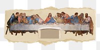 Png the last supper sticker, da Vinci-inspired artwork, transparent background, ripped paper badge, remixed by rawpixel