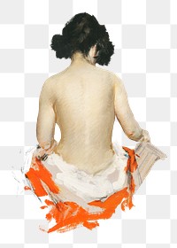 Png naked Japanese woman sticker, vintage artwork, transparent background