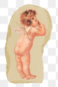 Cupid png sticker, vintage artwork, transparent background, ripped paper badge