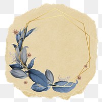 Winter leaf png frame sticker, ripped paper on transparent background