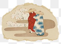 Japanese costume png sticker, vintage artwork, transparent background, ripped paper badge
