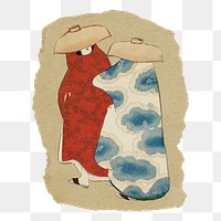 Japanese costume png sticker, vintage artwork, transparent background, ripped paper badge