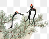 Png Kamisaka Sekka's cranes sticker, bird vintage illustration, transparent background