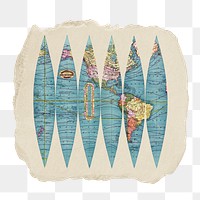 Split globe png sticker, vintage drawing artwork, transparent background, ripped paper badge