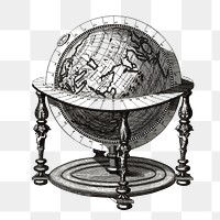Png globe sticker, vintage illustration, transparent background