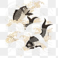 Japanese fish png sticker, vintage illustration, transparent background