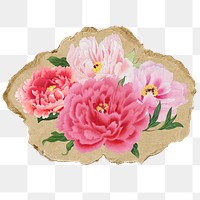 Pink flowers png sticker, ripped paper, transparent background