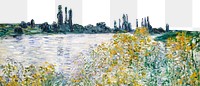 Monet landscape png border, &Icirc;le aux Fleurs near Vétheuil, transparent background, remixed by rawpixel.