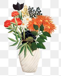 Png flowers in a vase sticker, aesthetic vintage illustration, transparent background