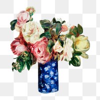 Rose bouquet png sticker, Renoir-inspired artwork, transparent background, remixed by rawpixel