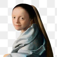 Vermeer, young woman png sticker, vintage artwork, transparent background