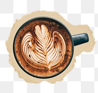 Latte art png sticker, ripped paper, transparent background