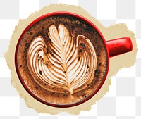 Latte art png sticker, ripped paper, transparent background