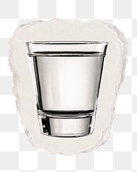 Glass of water png sticker, ripped paper, transparent background