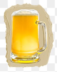 Beer glass png ripped paper sticker, alcoholic beverage graphic, transparent background