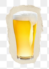 Beer glass png ripped paper sticker, alcoholic beverage graphic, transparent background