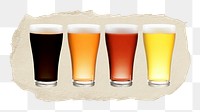 Beer glasses png ripped paper sticker, alcoholic beverage graphic, transparent background