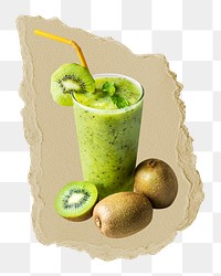 Kiwi smoothie png ripped paper sticker, healthy drinks graphic, transparent background