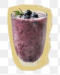 Blueberry smoothie png ripped paper sticker, healthy drinks graphic, transparent background