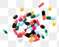 Colorful pill capsules png sticker, medicine image on transparent background