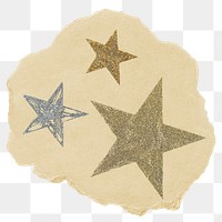 Glittery stars png sticker, ripped paper on transparent background