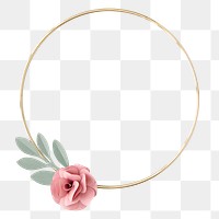 Pink flower png gold frame sticker, transparent background