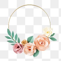 Flower gold frame png sticker, transparent background