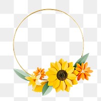 Flower gold frame png sticker, transparent background