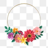 Pink flower png gold frame sticker, transparent background