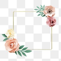 Pink flower png gold frame sticker, transparent background