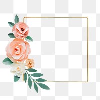 Flower gold frame png sticker, transparent background